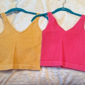 Nikibiki Golden and Pink Cropped Ribbed Tank